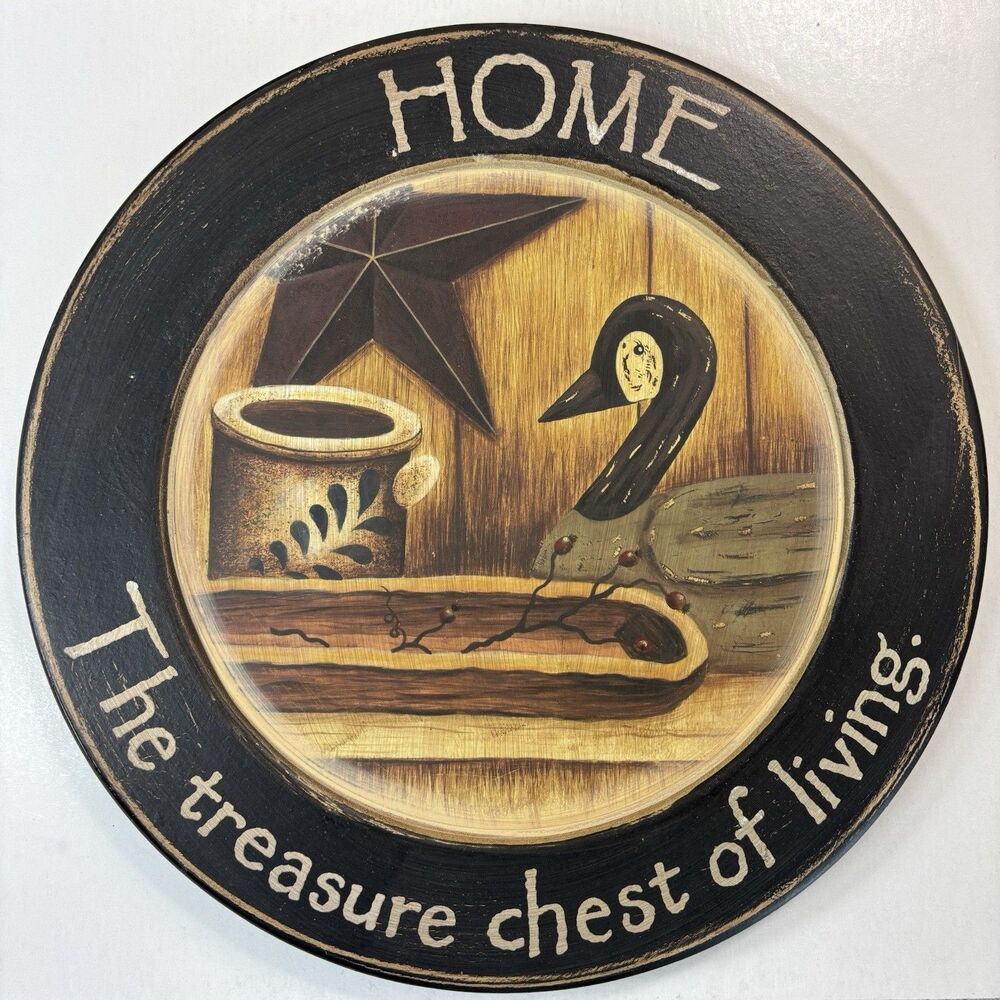 Audreys Home Primitive Folk Art Wood Duck Plate Rustic Round Decor Vintage